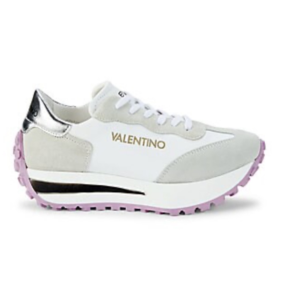 MARIO VALENTINO White Silver Lilac Sneakers Anais Leather Chunky Lux Athleisure